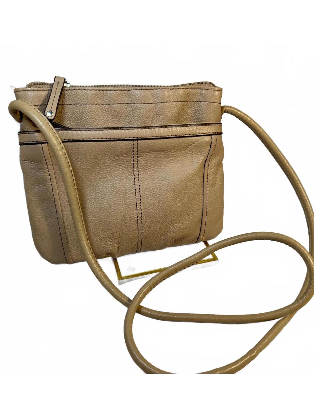 Tignanello Genuine Leather Crossbody Beige Multi Pocket Organizer bag Purse